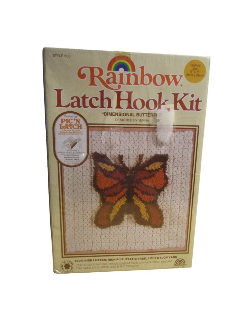 Rainbow Latch Hook Kit Dimensional Butterfly Design New Old Stock Sealed Packagi